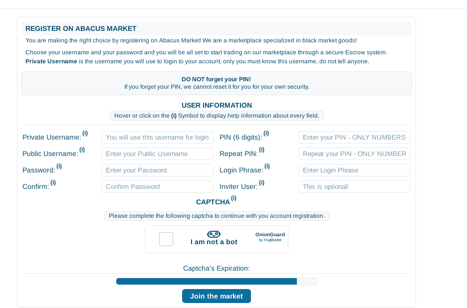 Abacus market - register